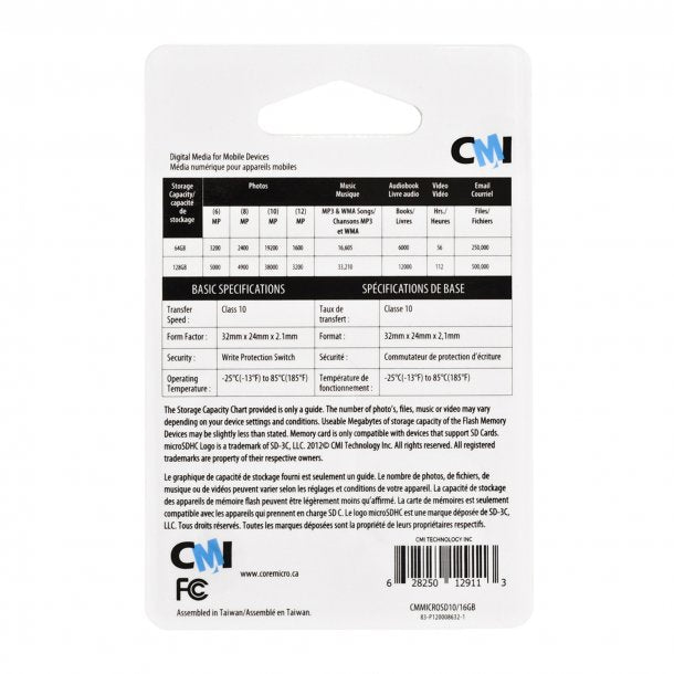 CMI U1 Class 10 16GB Micro SDHC Memory Card w/SD Adapter