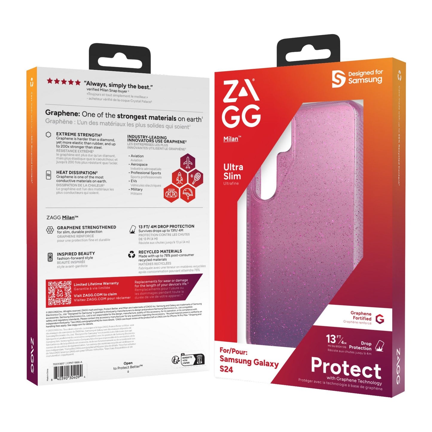 Samsung Galaxy S24 5G ZAGG Graphene Milan Case - Glitter Pink