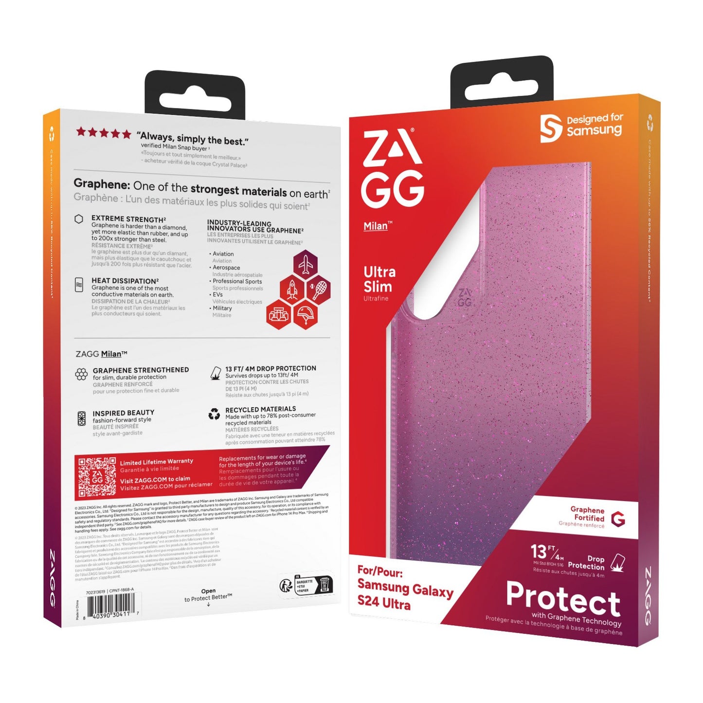 Samsung Galaxy S24 Ultra 5G ZAGG Graphene Milan Case - Glitter Pink