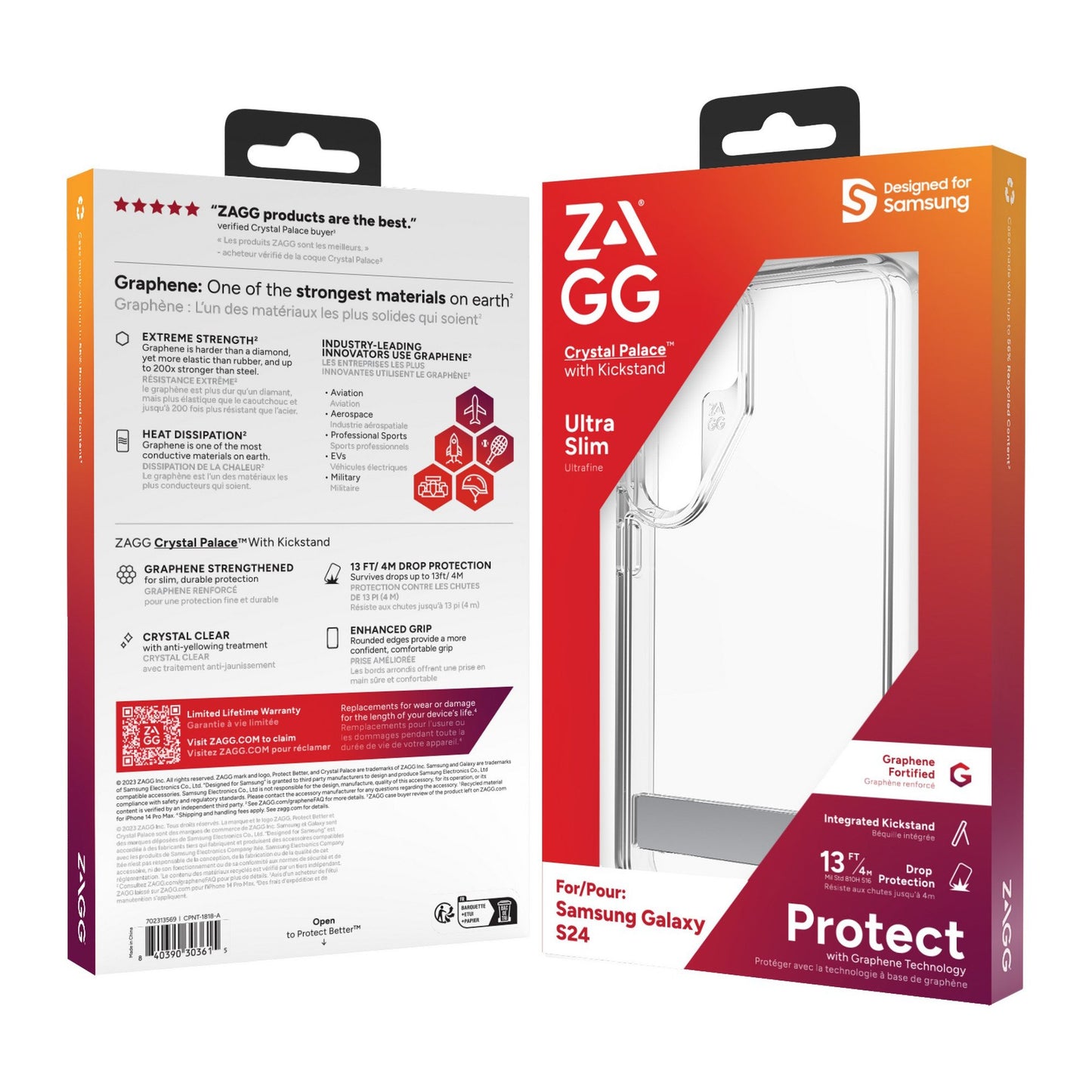 Samsung Galaxy S24 5G ZAGG Graphene Crystal Palace Kickstand Case - Clear