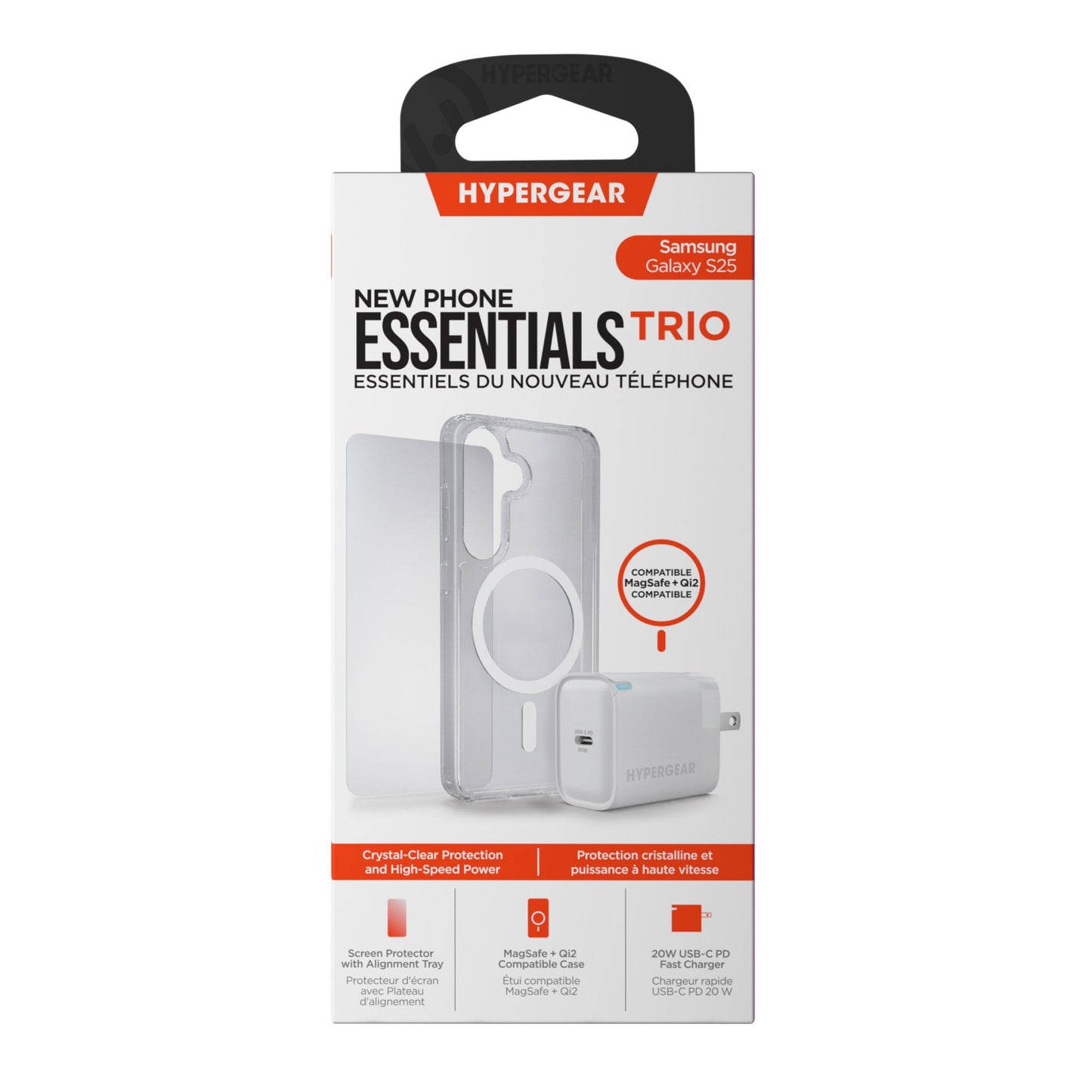 Samsung Galaxy S25 HyperGear Accessory Bundle - 20W Hub, Glass, Case w/ Magsafe