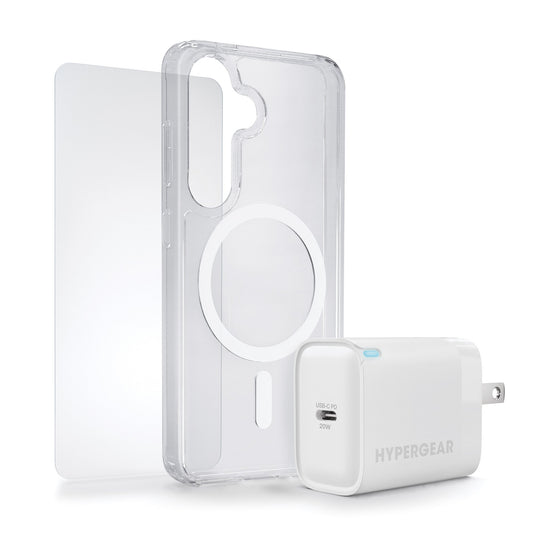 Samsung Galaxy S25 HyperGear Accessory Bundle - 20W Hub, Glass, Case w/ Magsafe