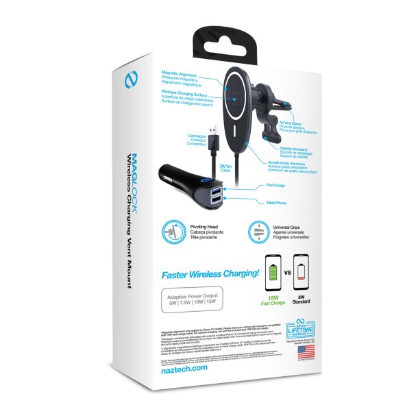 Naztech MagLock Fast Charging Vent Mount w/ Dual Port CLA Car Charger