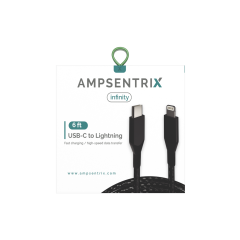 6 ft Non-MFI USB Type C To Lightning Cable (AmpSentrix) (Infinity) (Black)
