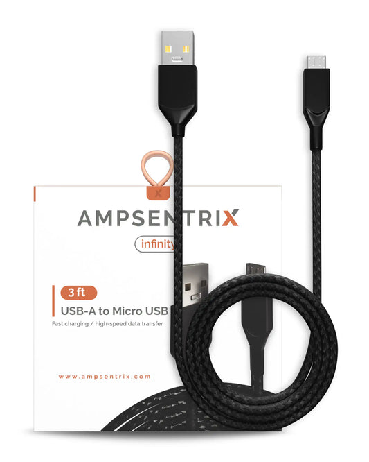 3 ft Micro USB To USB Type A Cable (AmpSentrix) (Infinity) (Black)