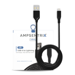 3 ft Non-MFI USB Type A To Lightning Cable (AmpSentrix) (Infinity) (Black)