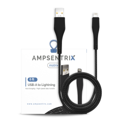 6 ft Non-MFI USB Type A To Lightning Cable (AmpSentrix) (Matrix) (Black)